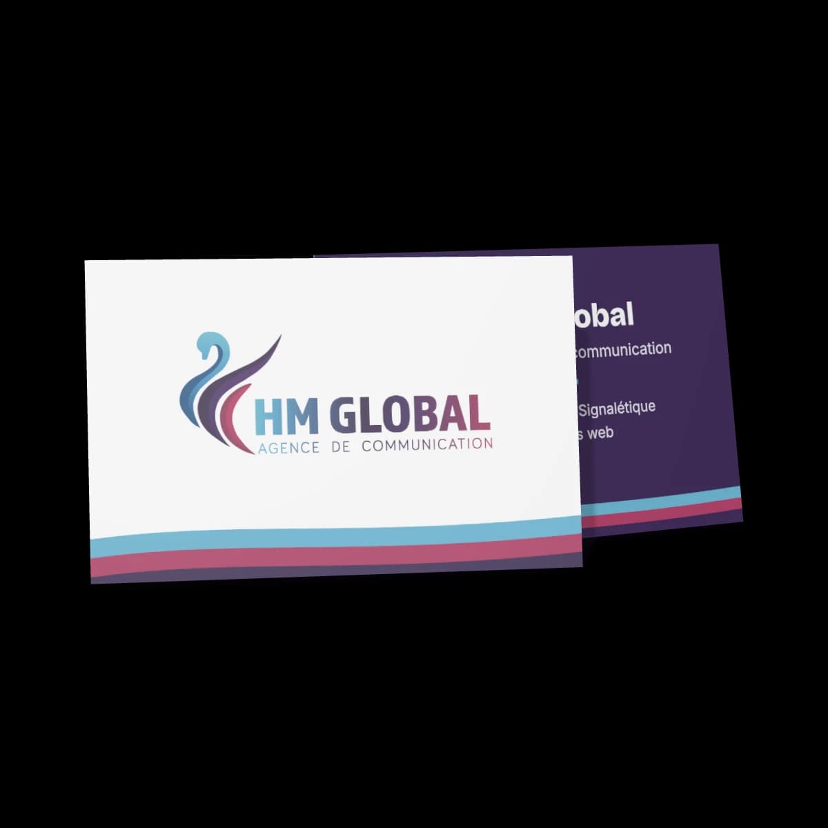 Carte de visite HM Global Agence imprimée sur papier 350 g, recto-verso